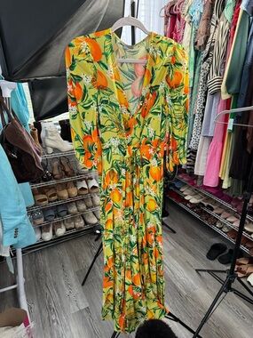 LOVE BY DESING Yellow Citrus-Print Wrap Maxi Dress
